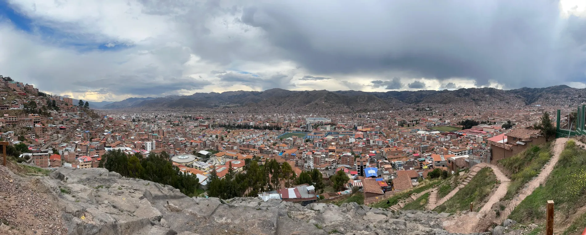 Cusco Peru city surrounded by Andes mountains and colonial architecture