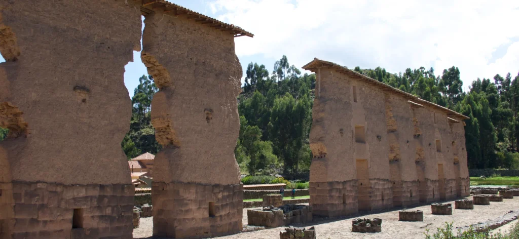 Raqchi Peru Temple of Wiracocha ruins and circular Inca storehouses