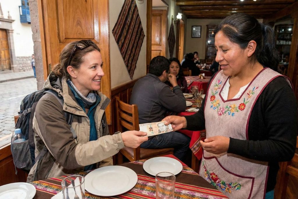 tipping etiquette in Peru restaurnat bill with service charge example
