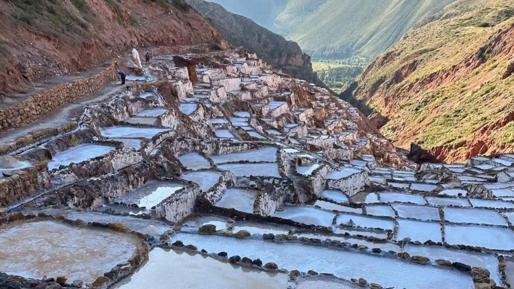 Ancient terraced salt evaporation ponds at Maras in the Sacred Valley Peru