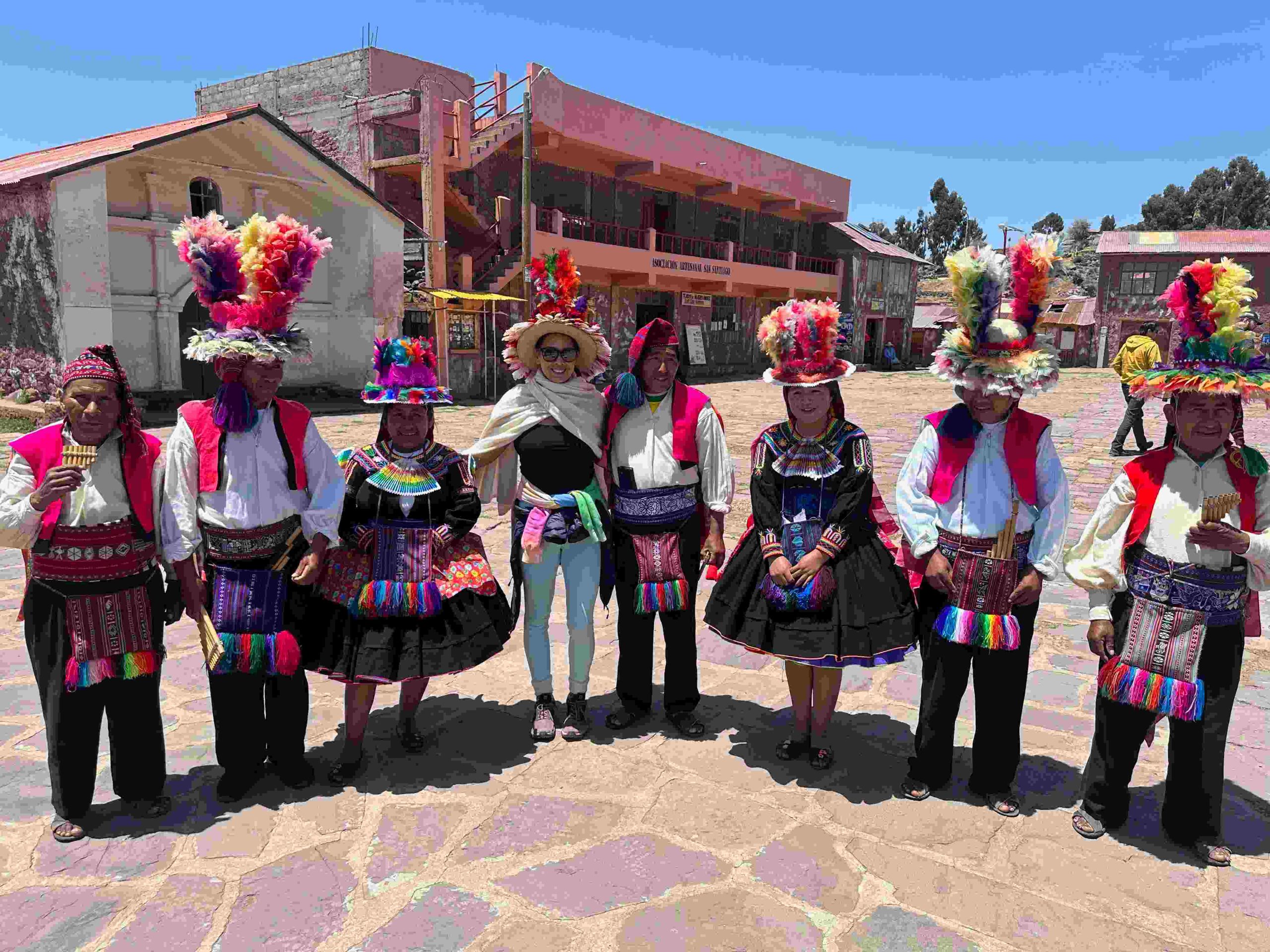 residents of lake titikata in traditional clothes during Puno festivals Peru